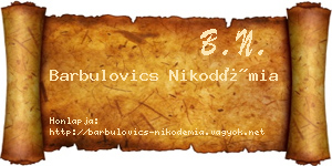 Barbulovics Nikodémia névjegykártya